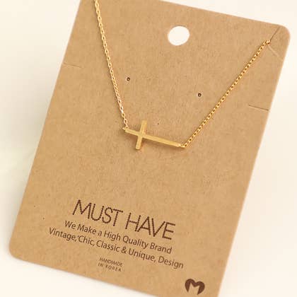 Side Cross Necklace- Gold