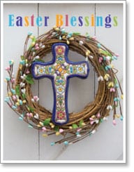 Painted cross in colour wreath Easter Card