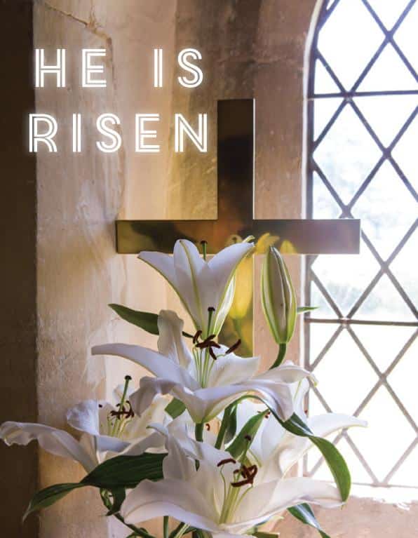 Cross & lilies in church window