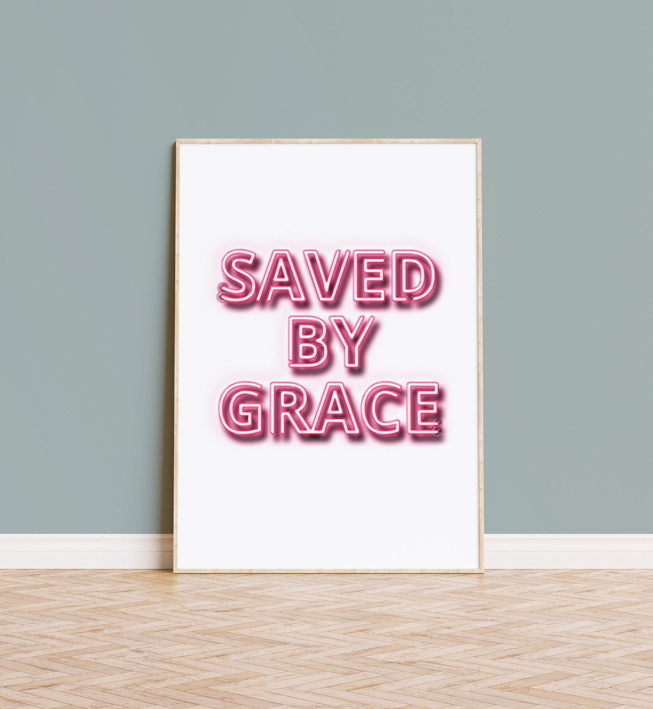Saved by Grace neon effect modern Christian poster